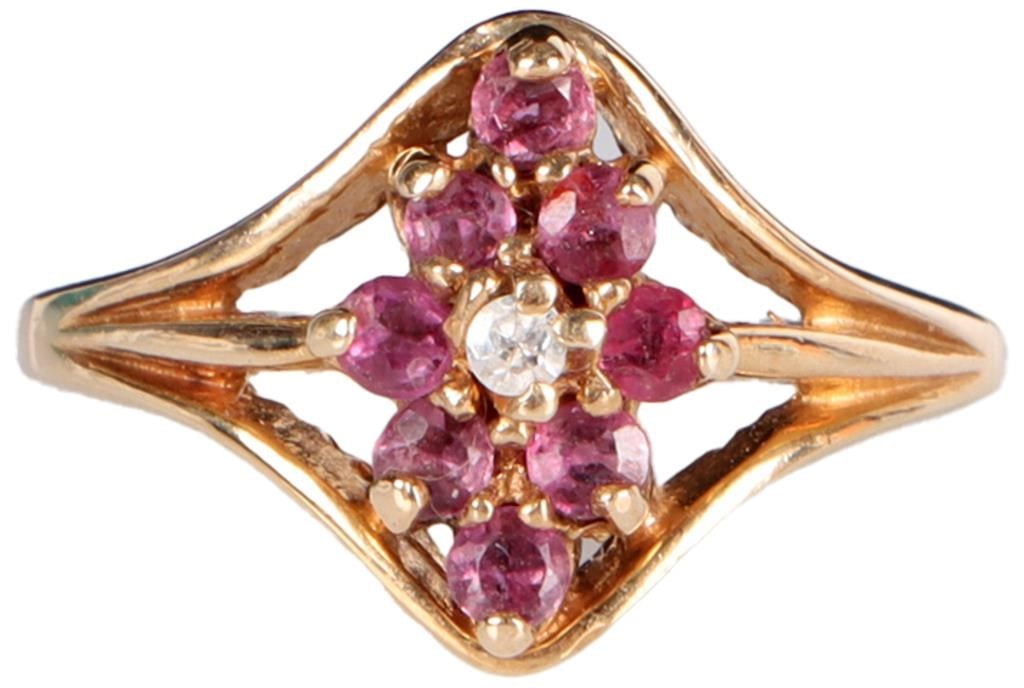 14K YELLOW GOLD LADIES RING W ROSE TOPAZ & DIAMOND (1 of 4)
