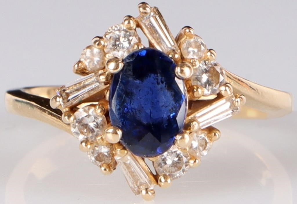 14K YELLOW GOLD LADIES RING W/ SAPPHIRE & DIAMONDS (1 of 4)