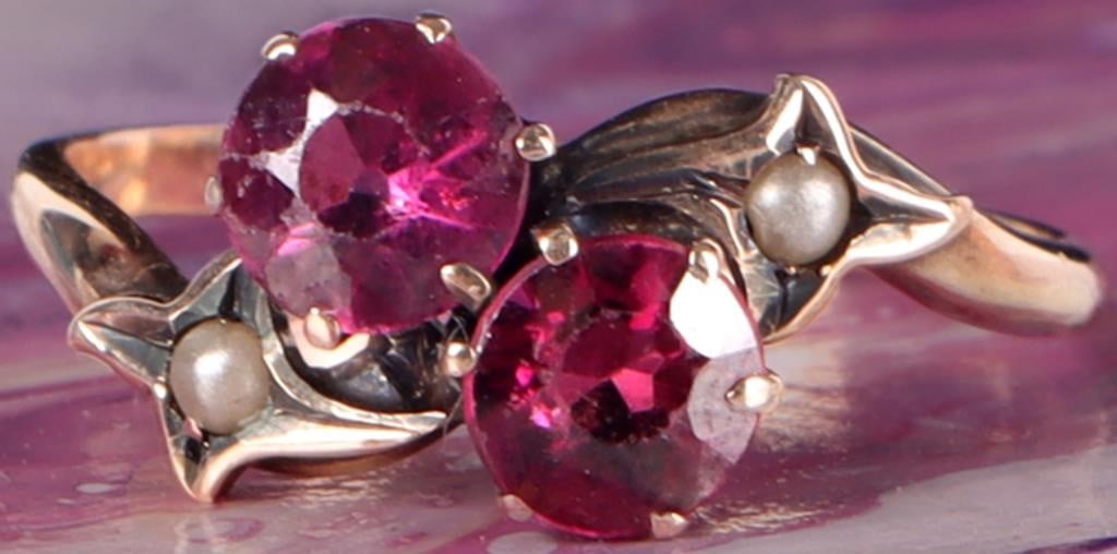 14K YELLOW GOLD LADIES RING W/ TOURMALINE & PEARLS (1 of 4)