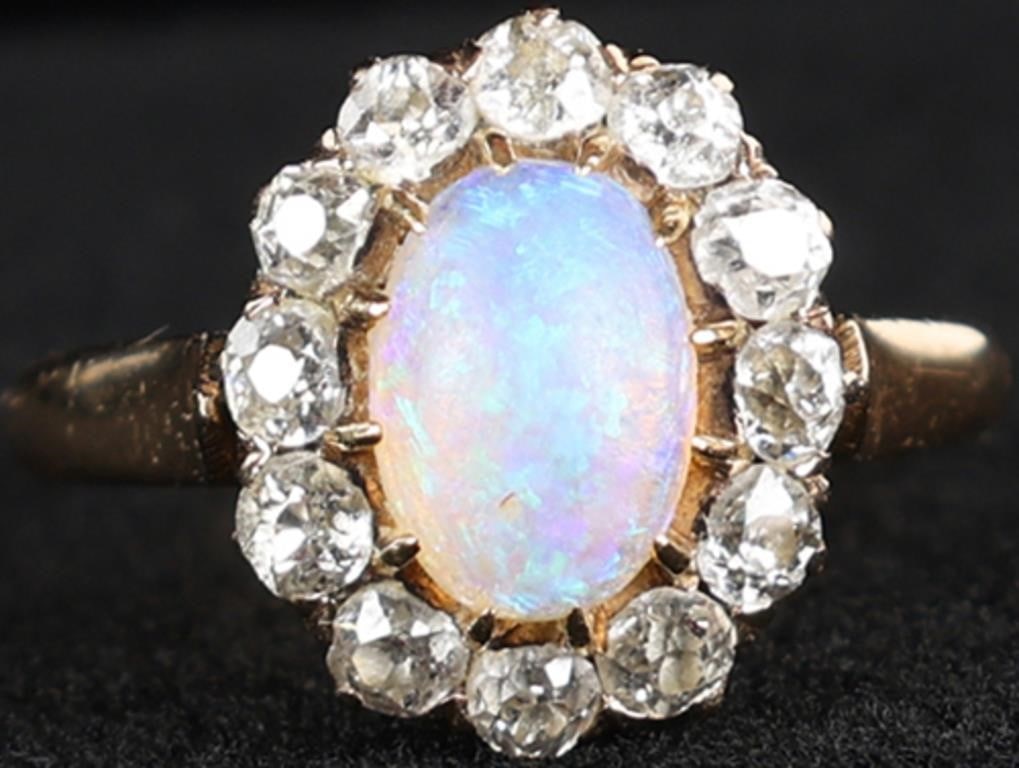 18K YELLOW GOLD OPAL NATURAL DIAMOND LADIES RING (1 of 3)