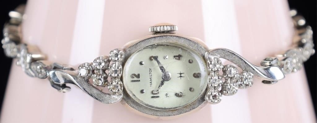 14K WHITE GOLD HAMILTON WRIST WATCH 22J &30 DIAS (1 of 4)