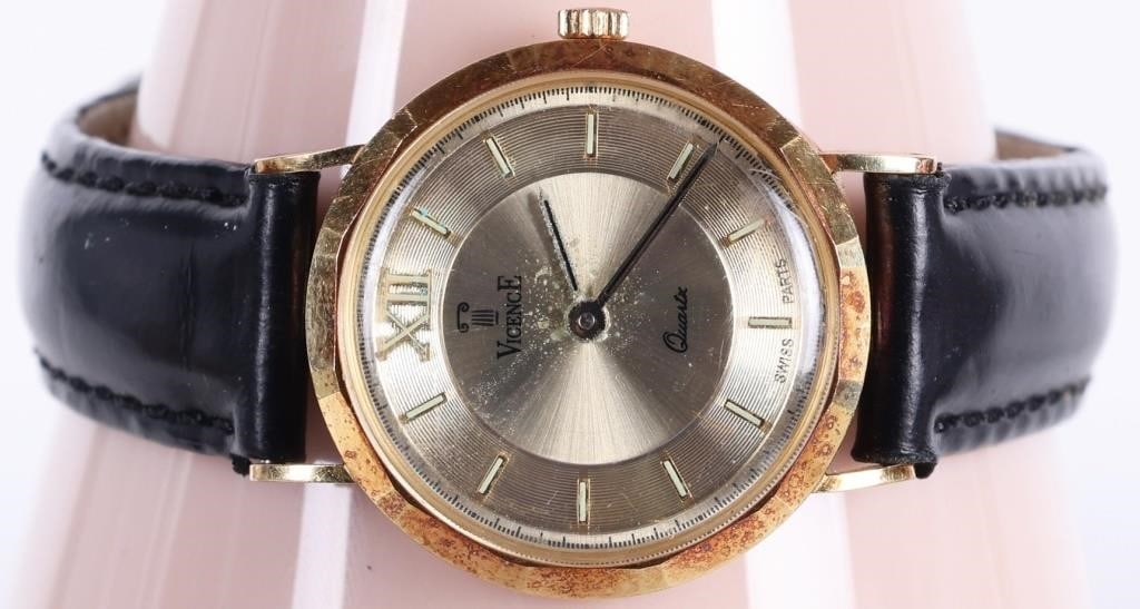 18K YELLOW GOLD VICENCE ITALIAN LEATHER WRISTWATCH (1 of 4)