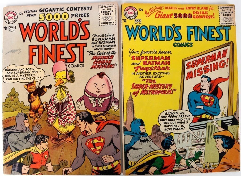 DC COMICS WORLD'S FINEST ISSUES #83 & #84: DC Comics World's Finest issue #83 & issue #84. FN/VF Condition: FN/VF See images for complete condition. Comic books DC Golden Age (1938-1956) Raw Book(s)
