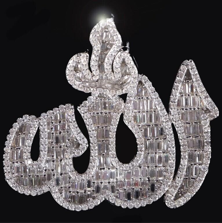STERLING SILVER MOISSANITE ENCRUSTED ALLAH PENDANT (1 of 3)