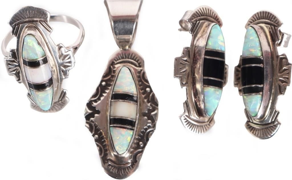 STERLING SILVER OPAL ONYX SOUTHWEST LADIES JEWELRY (1 of 4)