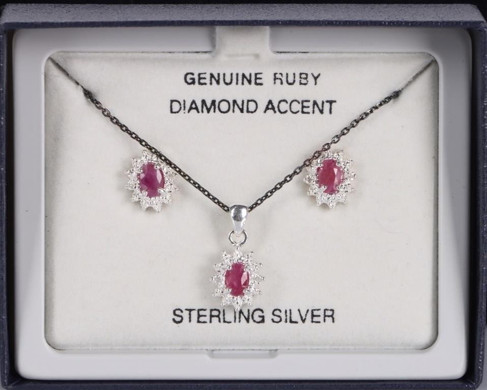 STERLING SILVER RUBY DIAMOND LADIES JEWELRY SET (1 of 5)