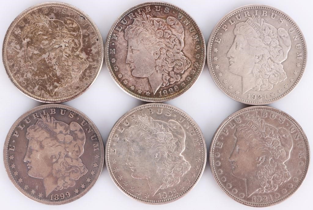 90% SILVER ASSORTED MORGAN DOLLARS - (6) (1 of 7)