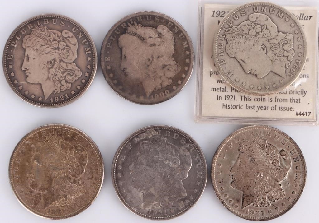 90% SILVER ASSORTED MORGAN DOLLARS - (6) (1 of 7)