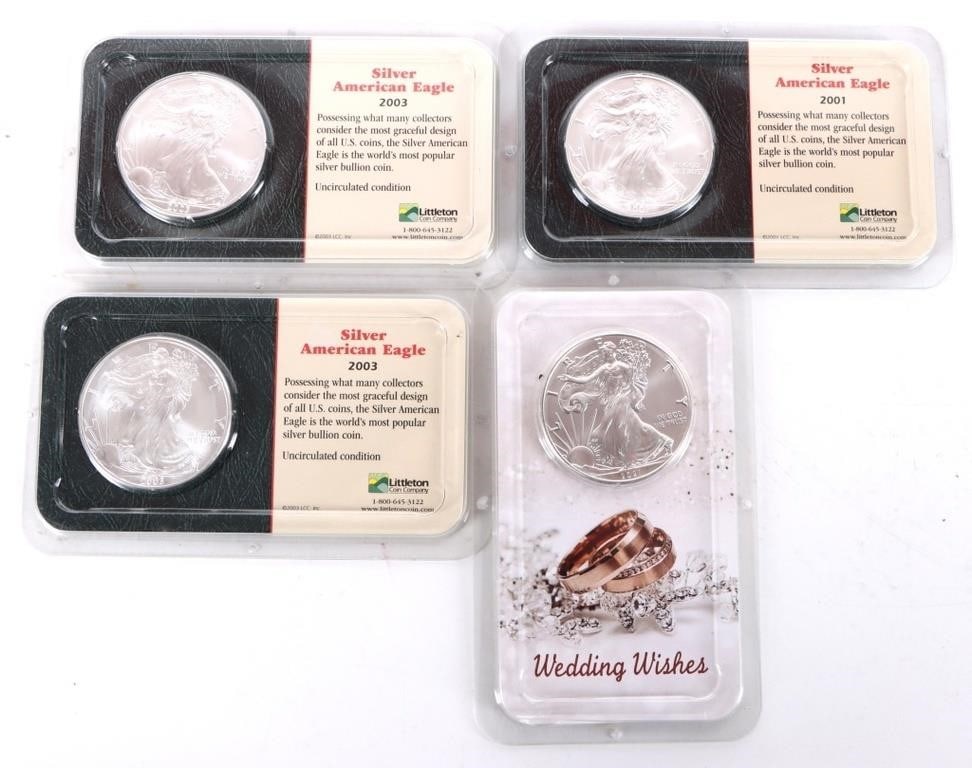 FINE SILVER ASSORTED LITTLETON AMERICAN EAGLES-(4) (1 of 5)