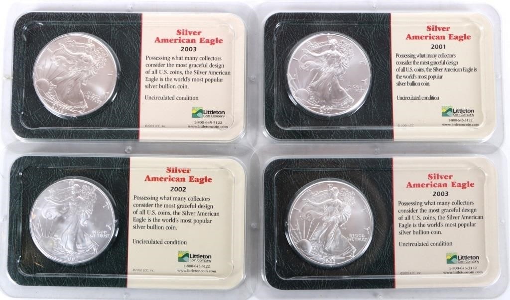 FINE SILVER ASSORTED LITTLETON AMERICAN EAGLES-(4) (1 of 2)