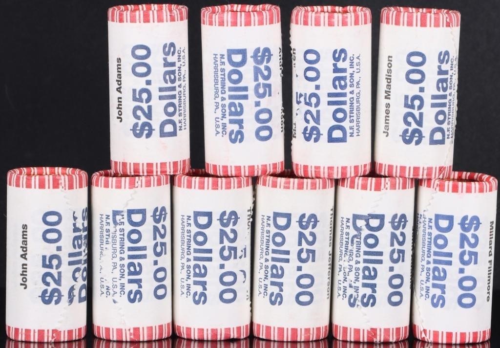 TEN ASSORTED U.S. PRESIDENTIAL $1 COIN ROLLS OF 25 (1 of 3)