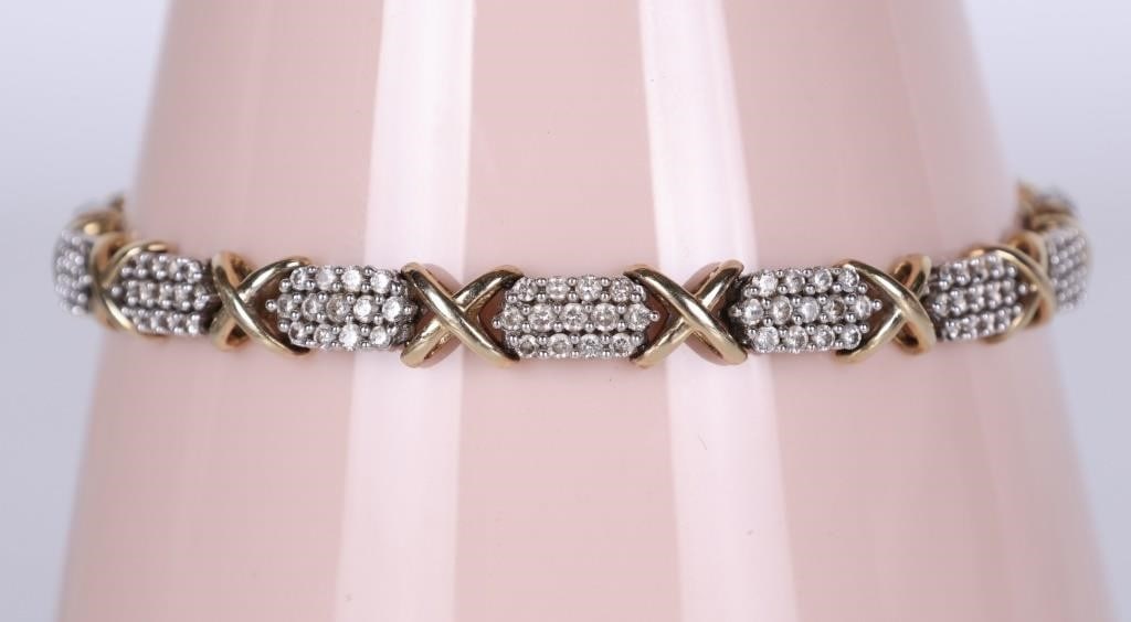 1.55 CTW DIAMOND 10K GOLD LADIES 'X' BRACELET (1 of 3)