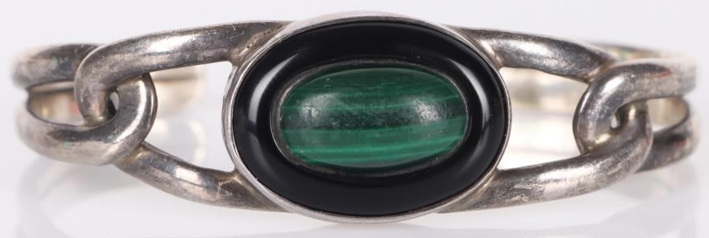 MEXICAN STERLING SILVER MALACHITE LADIES BANGLE (1 of 4)