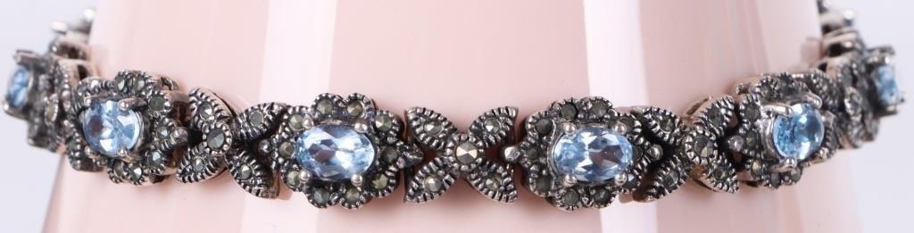 STERLING SILVER BLUE SPINEL MARCASITE BRACELET (1 of 4)