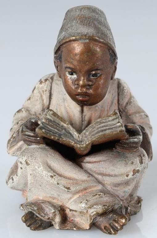 FRANZ BERGMAN BOY READING BRONZE COLD PAINTED (1 of 5)