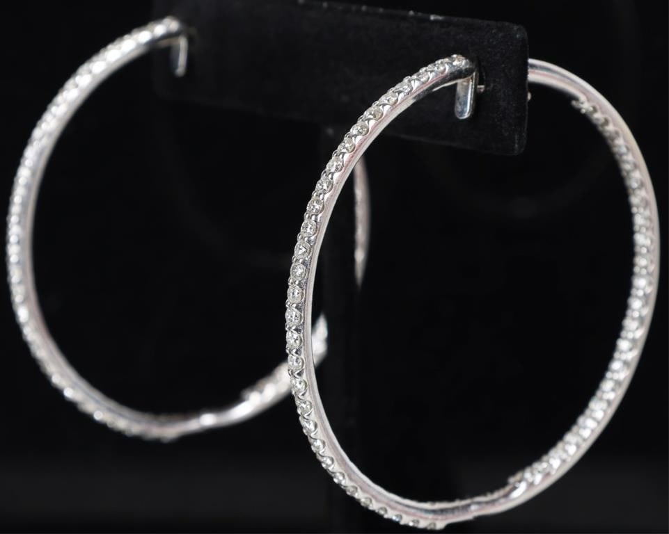 14K WHITE GOLD NATURAL DIAMOND LADIES HOOP EARRING (1 of 4)