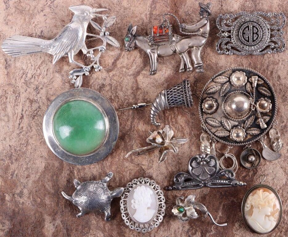 FIGURATIVE STERLING SILVER LADIES BROOCHES (12) (1 of 7)