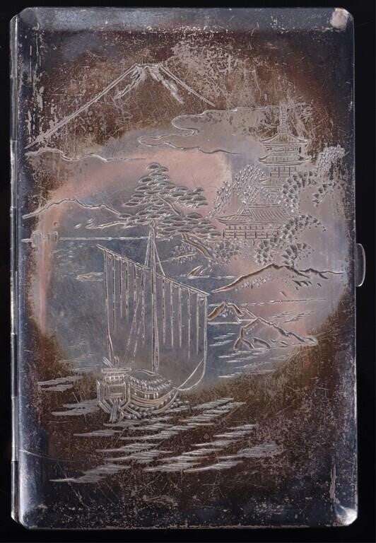 STERLING SILVER JAPANESE LANDSCAPE CIGARETTE CASE (1 of 4)