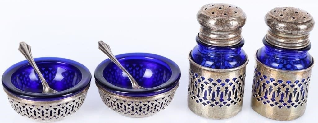 VINTAGE ENGLISH COBALT BLUE & SILVER S&P SHAKERS (1 of 13)
