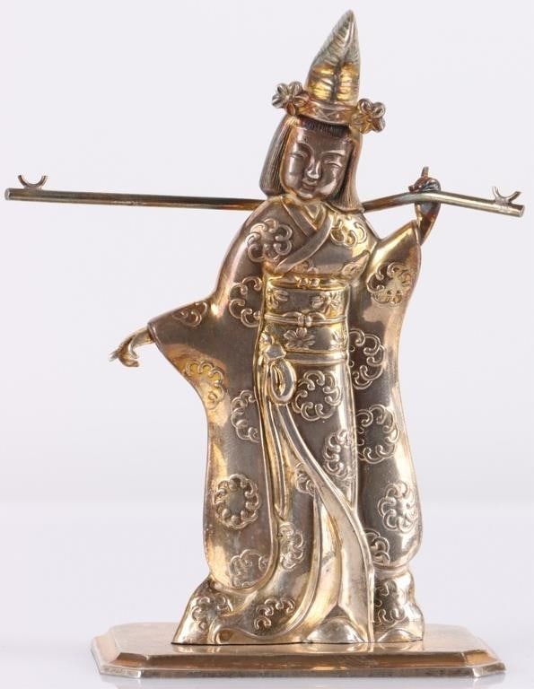 ANTIQUE 950 SILVER JAPANESE WOMAN W BUCKETS SHAKER (1 of 7)