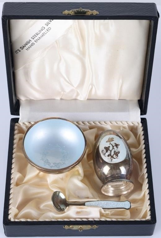 DANISH STERLING SILVER SALT SHAKER CELLAR & SPOON (1 of 10)