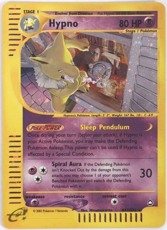 HYPNO AQUAPOLIS H12/H32 HOLO NINTENDO E-READER: Hypno Aquapolis H12/H32 holo Nintendo E-Reader compatible card. Condition: See pictures. Non-sports cards Weight: Pokemon Raw Book(s)