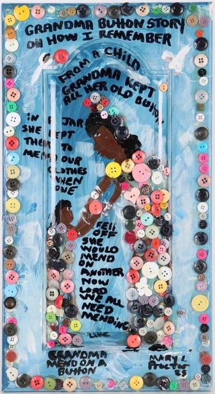 MARY L. PROCTOR 'GRANDMA'S BUTTON' OIL ON DOOR (1 of 4)