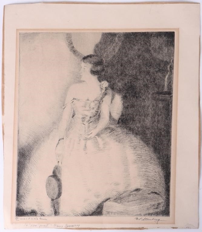NATHANIEL P. STEINBERG GRANDMA'S GOWN 20/100 SIGND: Signed print of Nathaniel P. Steinberg's sketch "Grandma's Gown". Steinberg (1893-1976) was a prolific WPA painter and educator who was active in Chicago. Size: 12.75 x 10.75" Condition: Wear commensu