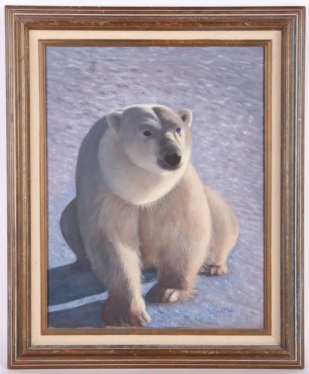POLLARD SIGNED POLAR BEAR OIL PAINTING ON CANVAS (1 of 4)