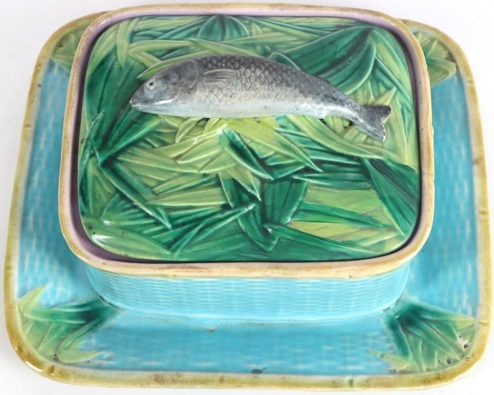 VINTAGE MAJOLICA SARDINE BOX GEORGE JONES & SONS (1 of 5)
