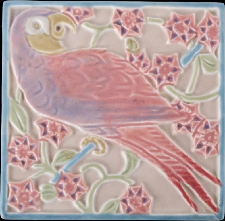 ROOKWOOD #3077 GLAZED PARROT POTTERY TRIVET TILE (1 of 4)