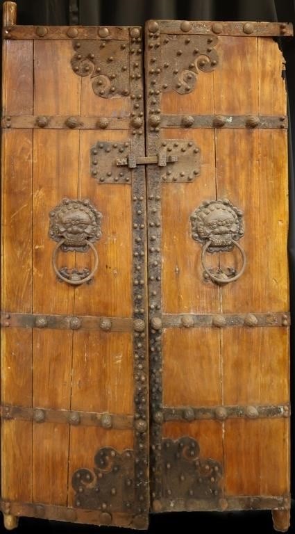 ANTIQUE CHINESE IRON ELMWOOD TEMPLE DOORS (1 of 12)