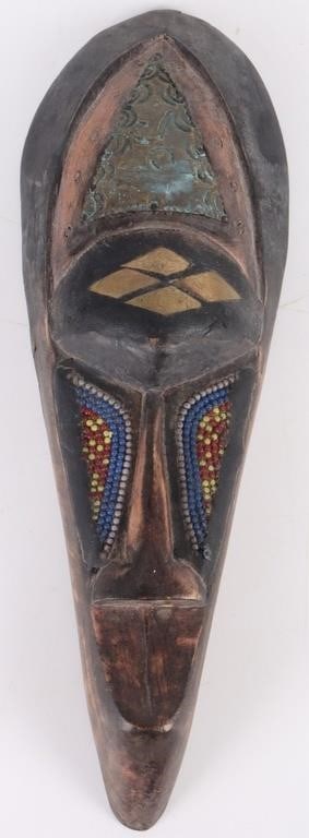 HAND-CARVED AFRICAN BEADED WOODEN TRIBAL MASK (1 of 4)