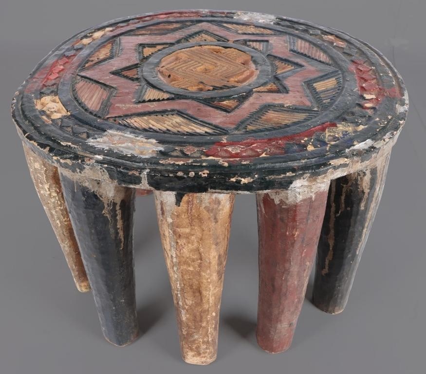 NUPE NIGERIAN 9-LEGGED WOODEN PAINTED STOOL EXOTIC (1 of 5)