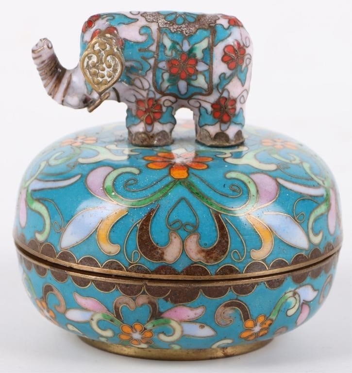 VINTAGE ELEPHANT CLOISONNE MUSICAL TRINKET BOX (1 of 3)