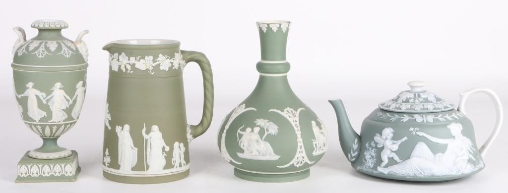 WEDGWOOD JASPERWARE GREEN SAGE DISHES - (4) (1 of 16)