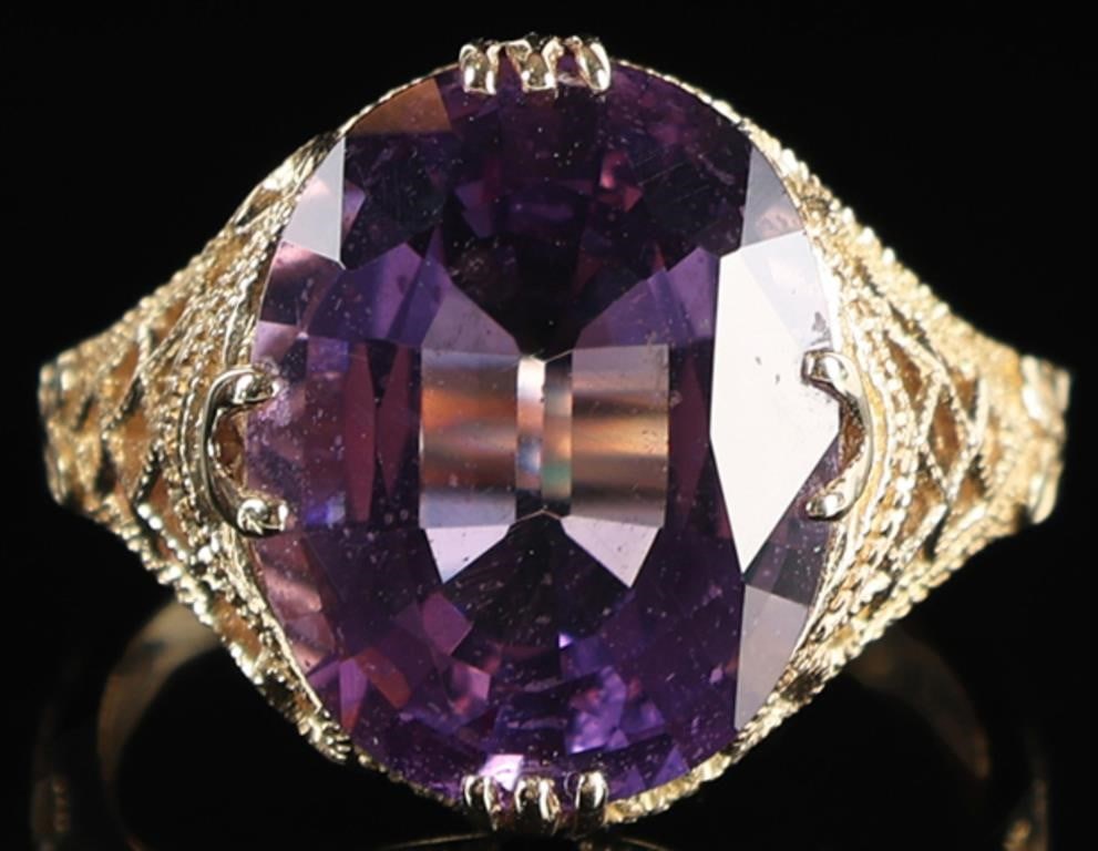 14K YELLOW GOLD AMETHYST FILIGREE LADIES RING (1 of 5)