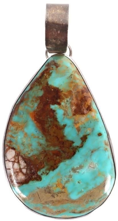 SIGNED ADAM FIERRO TEARDROP TURQUOISE PENDANT: This is a signed Adam Fierro large teardrop turquoise pendant in sterling silver. Stone Type: Turquoise Weight: 28.32 Grams Size: 1.5" x 2.25" Condition: Slight surface scratches from normal wear. See
