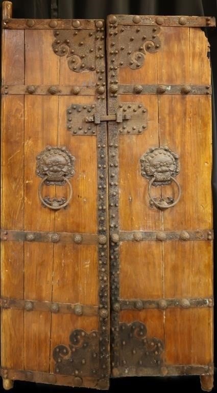 ANTIQUE CHINESE IRON ELMWOOD TEMPLE DOORS (1 of 12)