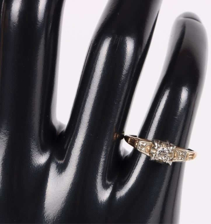 14K YELLOW GOLD NATURAL DIAMOND LADIES RING: 14K yellow gold natural diamond engraved ladies ring Stone Type: Diamond Size: 5.25 U.S. Condition: Little wear, see images for details.
