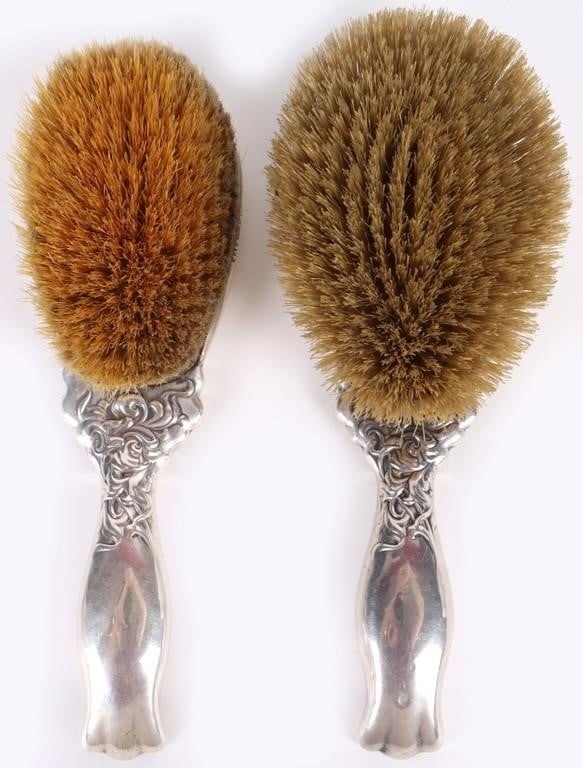 ANTIQUE STERLING SILVER WHITING HAIR BRUSHES: Antique sterling silver Whiting hair brushes circa 1800's. Has Whiting Hallmarks. Weight: 307.3 Grams Size: 9.0" length Condition: Wear commensurate with age.