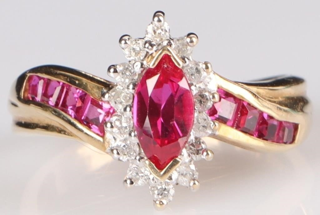 10K YELLOW GOLD PINK RUBY DIAMOND LADIES RING (1 of 4)