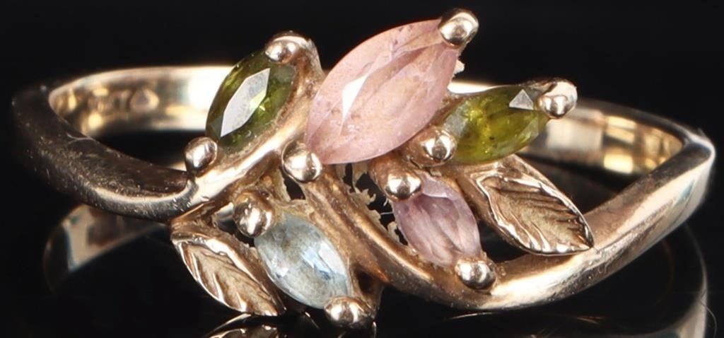 10K YELLOW GOLD LADIES RING PINK SAPPH TOPAZ SPINL (1 of 5)