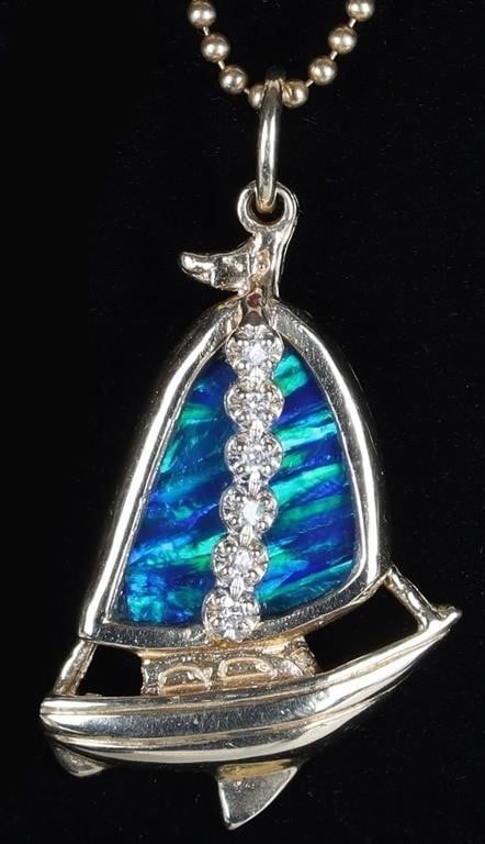 14K YELLOW GOLD DIAMOND BOULDER OPAL NECKLACE (1 of 4)