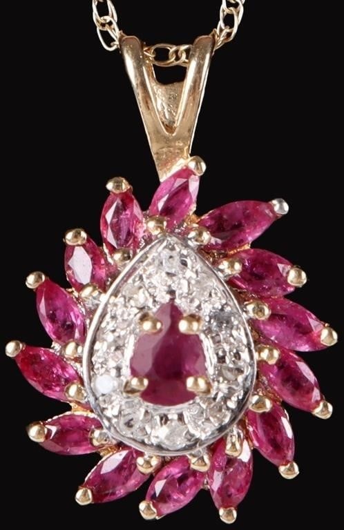 10K YELLOW/WHITE GOLD LADIES NECKLACE W RUBY DIAS (1 of 3)