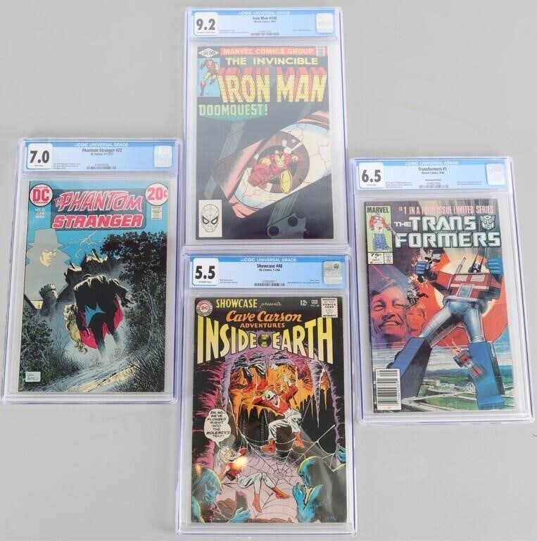 ASSORTED DC & MARVEL CGC GRADED COMICS (4): This lot contains 4 CGC graded comics. The comics included are Phantom Stranger #22 CGC 7.0, Showcase #48 CGC 5.5, Transformers #1 newsstand edition CGC 6.5 and Iron Man #149 CGC 9.2. Condition: All g