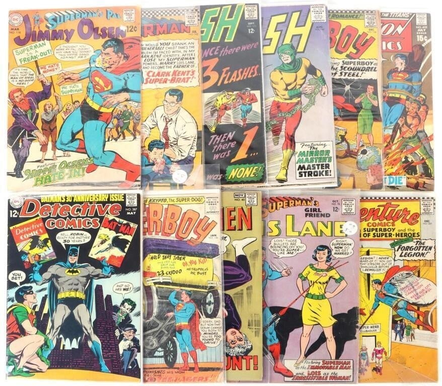SILVER AGE DC COMICS LOT OF ELEVEN: Silver Age DC Comics lot of eleven. This lot contains Metal Men issue #40, Detective Comics issue #387 30th anniversary of Batman's introduction. Includes a reprint of Batman's first appearance in Det