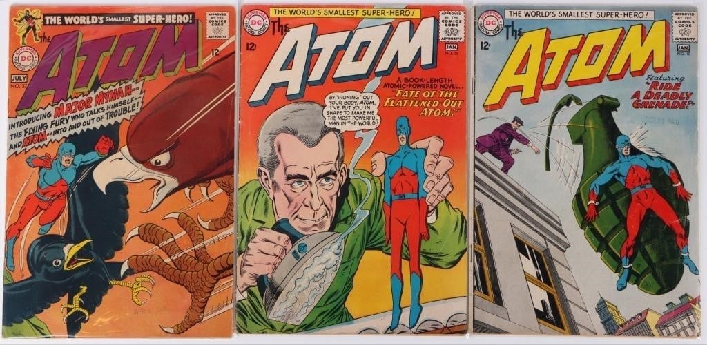 DC THE ATOM ISSUES #10,16 & 37 1ST APP MAJOR MYNAH: DC Comics The Atom issues #10, #16 and #37 first appearance of Major Mynah Condition: See images for complete condition. Comic books DC Silver Age (1956-1970) Raw Book(s)
