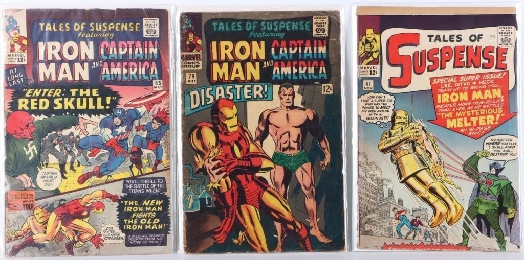 TALES OF SUSPENSE #47, 65, & 79 KEY ISSUES: Marvel Comics Tales of Suspense #47, #65, & #79 Key issues. Issue #47 features the 1st appearance of The Melter. #65 features the 1st appearance of the Red Skull in the Silver Age, retelling the story