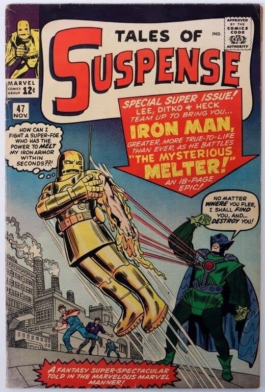 TALES OF SUSPENSE #47 EARLY IRON MAN 1ST MELTER VF: Tales of Suspense #47, an early Gold Suit Iron Man issue, to include the first appearance of The Melter. Condition: Very fine, see pictures for more detail. Comic books Marvel Silver Age (1956-1970) R